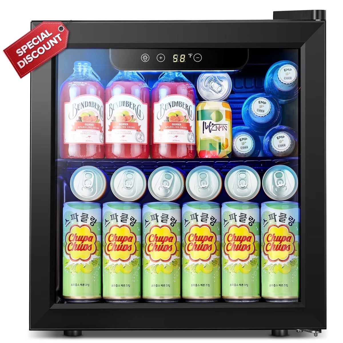 Nouveauté 2026 – Mini-réfrigérateur à boissons Auseo , 1,3 pi³ (37 litres) - Capacité de 55 canettes et 12 bouteilles - Porte double vitrée - Idéal pour la maison, le bar ou le bureau - Commandes tactiles électroniques