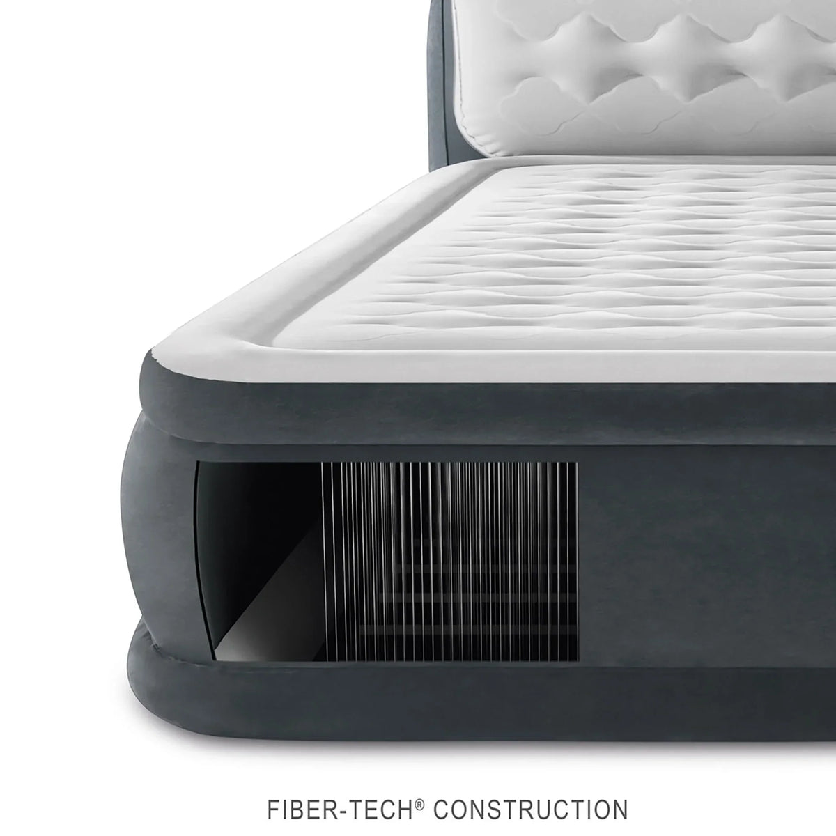 Nouveauté 2026 – D'Intex : Dura-Beam Deluxe : Matelas gonflable avec tête de lit ultra moelleuse - Queen - Gris, matelas gonflable de 45 cm, pompe intégrée, technologie Fiber-Tech, sac de transport, capacité de charge de 272 kg (64447ED