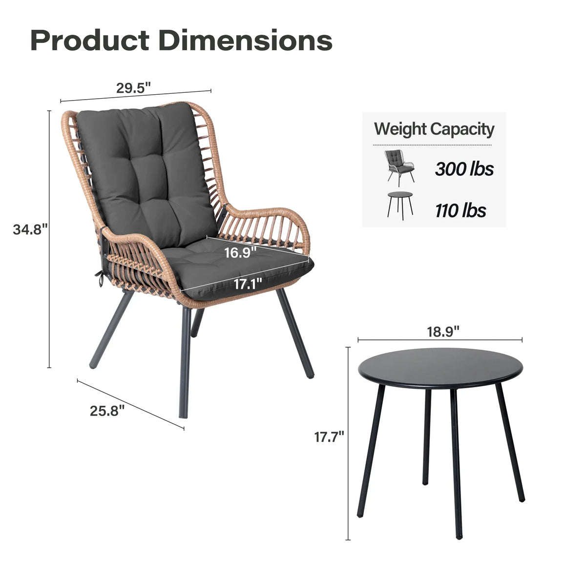 Nouveauté 2026 – Ensemble de mobilier de patio 3 pièces LAUSAINT HOME , comprenant un bistro d'extérieur à dossier haut, une table basse et des coussins beiges pour jardin ou terrasse
