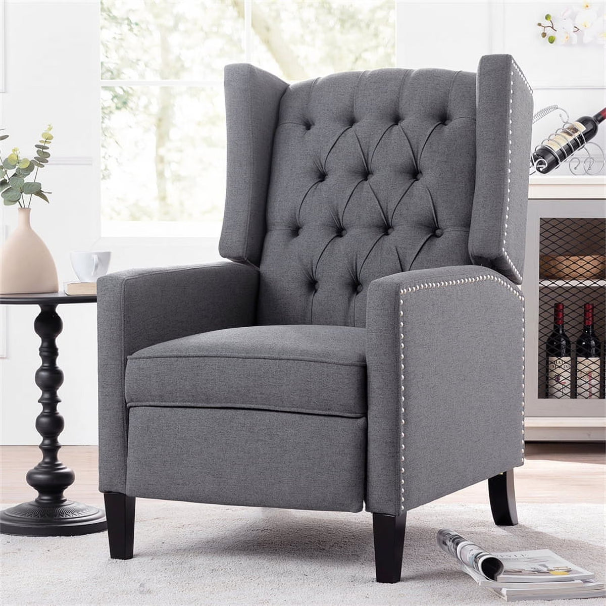 Nouveauté 2026 – Fauteuil d'appoint Triple Tree Modern en tissu, mousse et bois massif, imprimé, garniture cloutée, beige