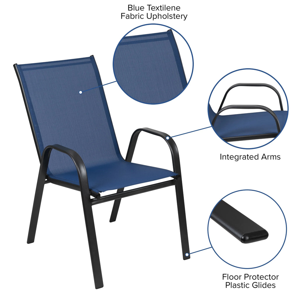 Nouveauté 2026 – Lot de 5 chaises empilables d'extérieur BizChair noires , revêtement Flex Comfort et structure en métal
