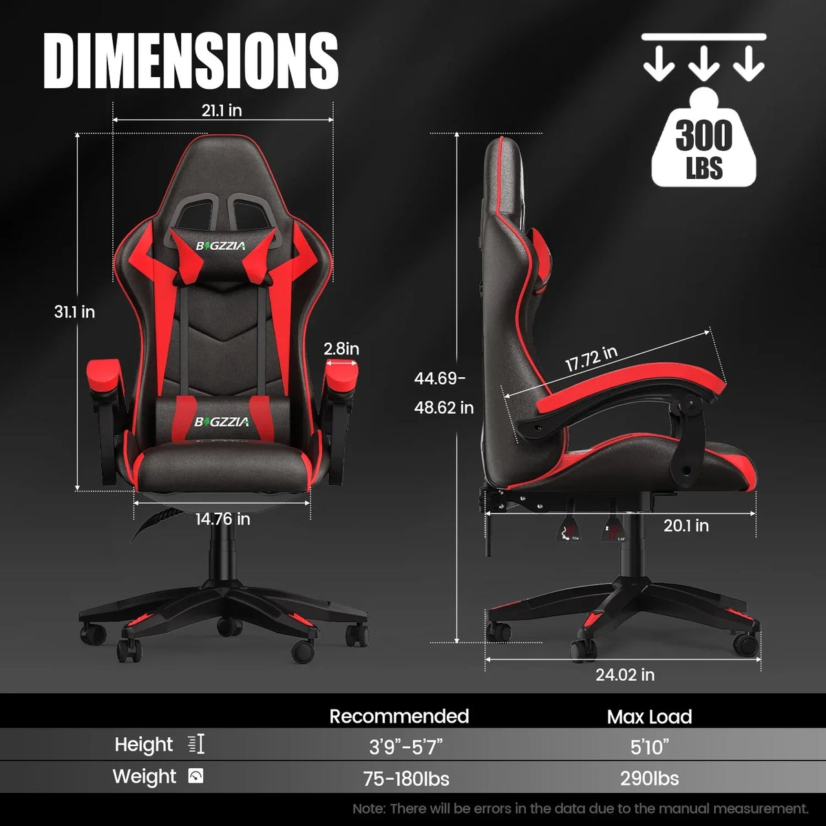 Nouveauté 2026 – Chaise de jeu Bigzzia , chaise de bureau ergonomique avec appui-tête et soutien lombaire réglables en hauteur, pour adultes et adolescents, noir et blanc