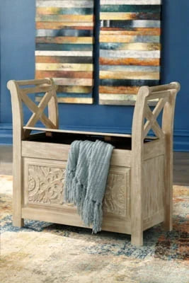 Nouveauté 2026 – Signature Design par Ashley Banc d'appoint Fossil Ridge, style décontracté, blanchi