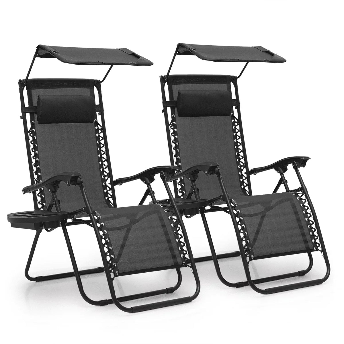 Nouveauté 2026 – Ensemble de 2 chaises MoNiBloom Zero Gravity , fauteuils de plage/terrasse pliables avec auvent et appui-tête, noirs