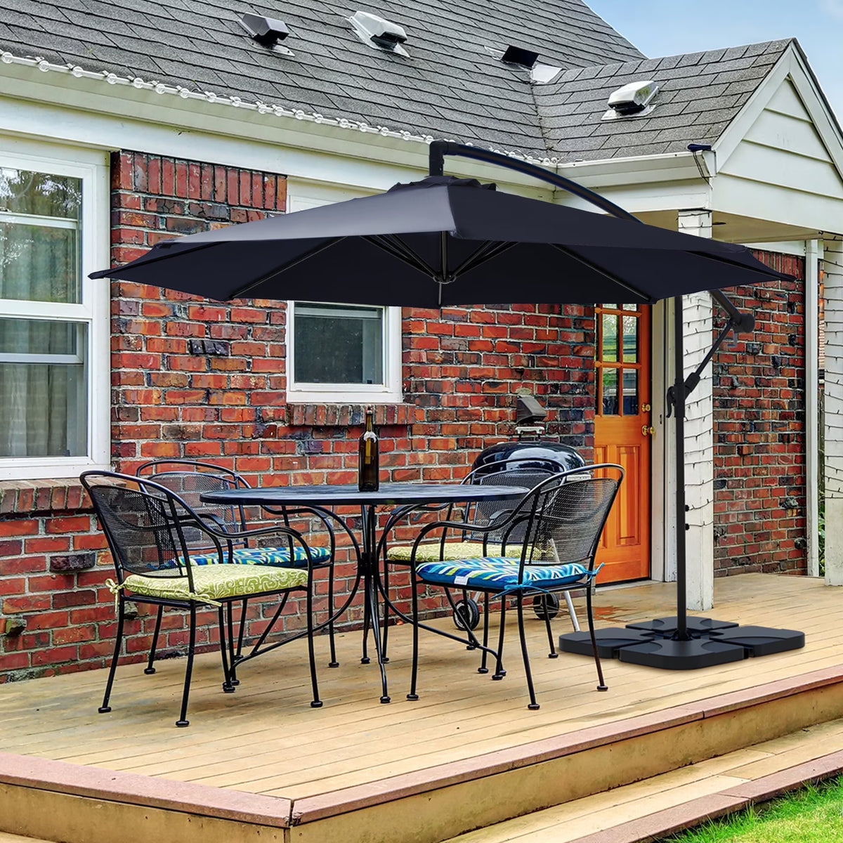 Nouveauté 2026 – Parasol déporté suspendu JUSTLET de 3 m (10 pi) robuste avec base en 4 pièces incluse, beige