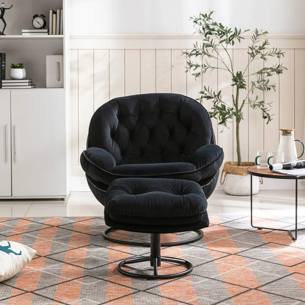 Nouveauté 2026 – Fauteuil pivotant Velvet avec repose-pieds, chaise longue moderne avec structure en métal, fauteuil de lecture confortable pour salon, chambre ou bureau, bleu