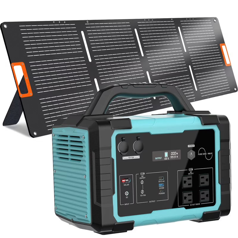 Nouveauté 2026 – Générateur solaire portable 1000 W , station d'alimentation avec batterie LiFePO4 1024 Wh, panneau solaire 100 W et chargeur USB-C. Idéal pour le camping, les voyages, les véhicules de loisirs et les situations d'urgence à domicile.