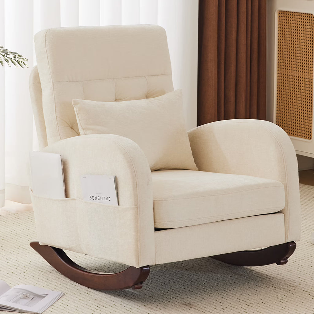 Nouveauté 2026 – Fauteuil à bascule Ktaxon , fauteuil de lecture inclinable, confortable, revêtu de velours peluche, canapé à bascule une place, beige, idéal pour le salon, la chambre d'enfant ou la chambre à coucher
