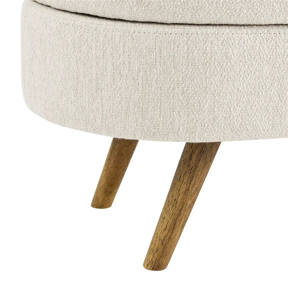 Nouveauté 2026 – Nouveau banc ottoman de rangement ovale de 110 cm (43,5 po) avec pieds en bois massif, revêtement en lin, charnière de sécurité, idéal pour l'entrée ou comme banc d'intérieur au pied du lit, à côté d'un canapé ou dans une entrée