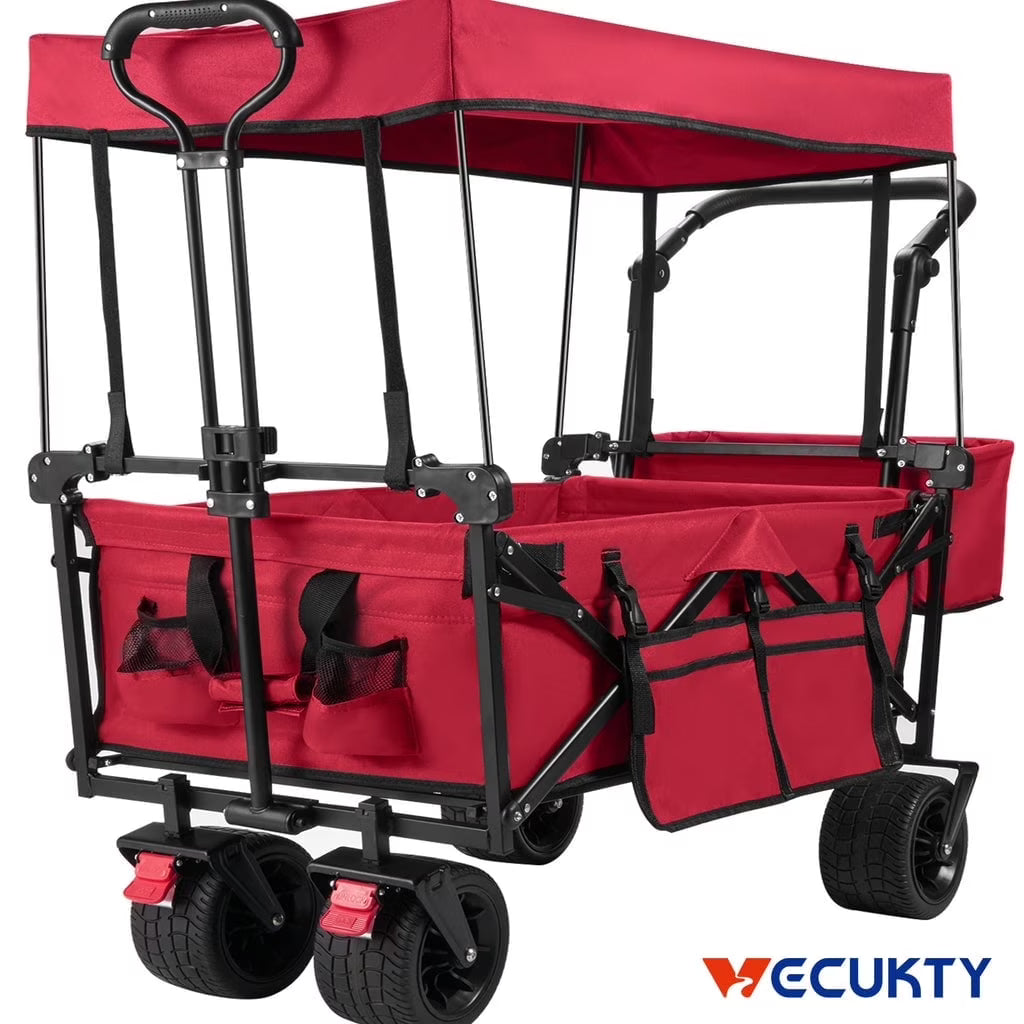 Nouveauté 2026 – Chariot de jardin pliable VECUKTY avec auvent amovible, noir