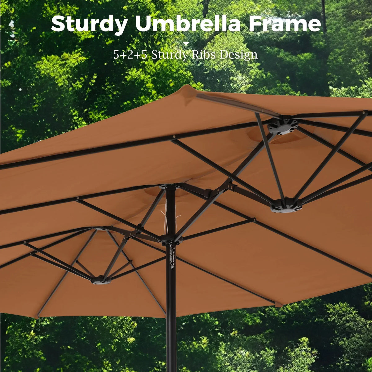 Nouveauté 2026 – Parasol de jardin extra-large Alpha Joy 4,57 m (15 pi) à double face avec manivelle et base - Gris fumé