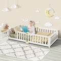 Nouveauté 2026 – Lit de sol Montessori pour tout-petits (taille jumelle), cadre de lit en bois massif avec barrière et porte, pour filles et garçons