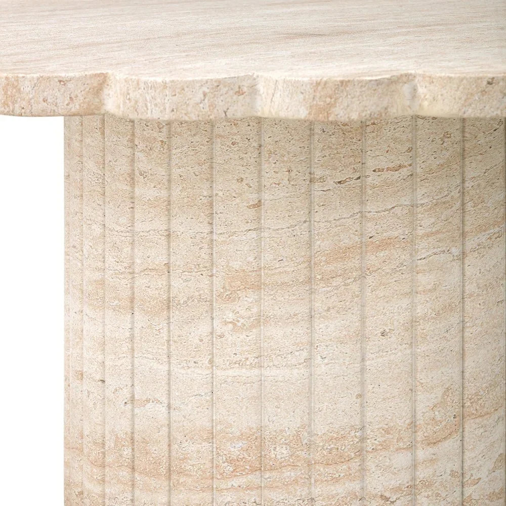 Nouveauté 2026 – Table basse d'intérieur/extérieur TOV Furniture Blossom, finition travertin lavé