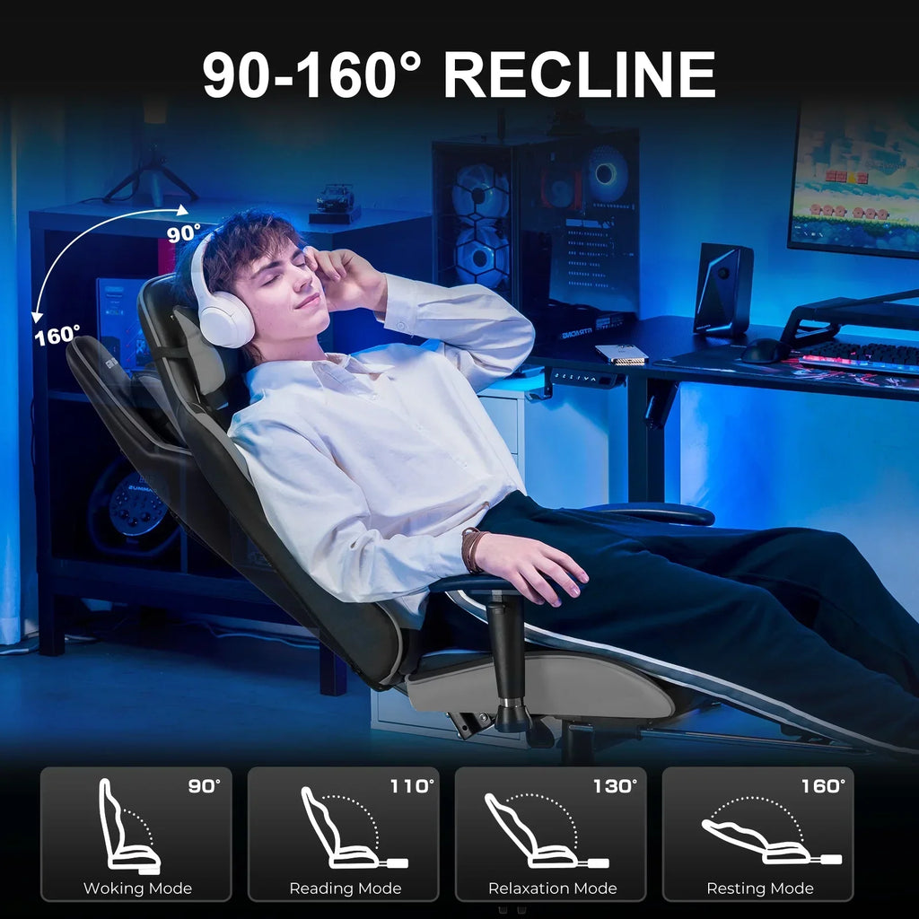 Nouveauté 2026 – Chaise de jeu GTRACING , chaise de bureau ergonomique avec soutien lombaire, revêtement en cuir PU, repose-pieds et appui-tête réglable, rouge
