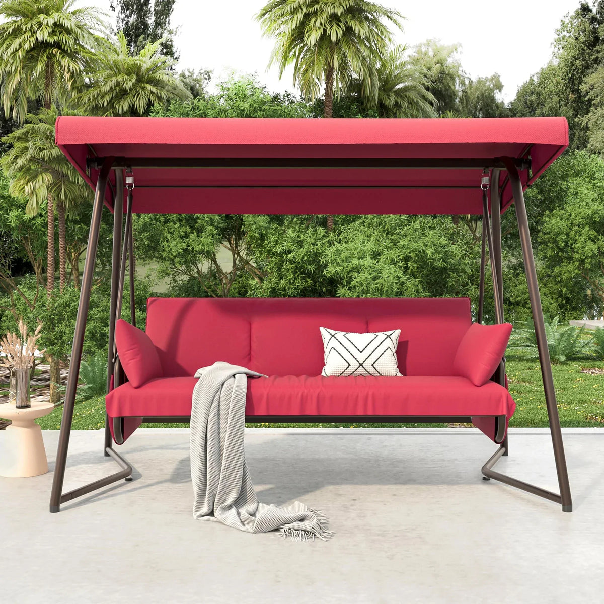 Nouveauté 2026 – Balancelle d'extérieur surdimensionnée 4 places TQKVIPI avec dossier réglable et auvent, convertible en lit suspendu 2 en 1 (capacité de 363 kg), avec coussins amovibles, idéale pour jardin, terrasse, piscine ou balcon