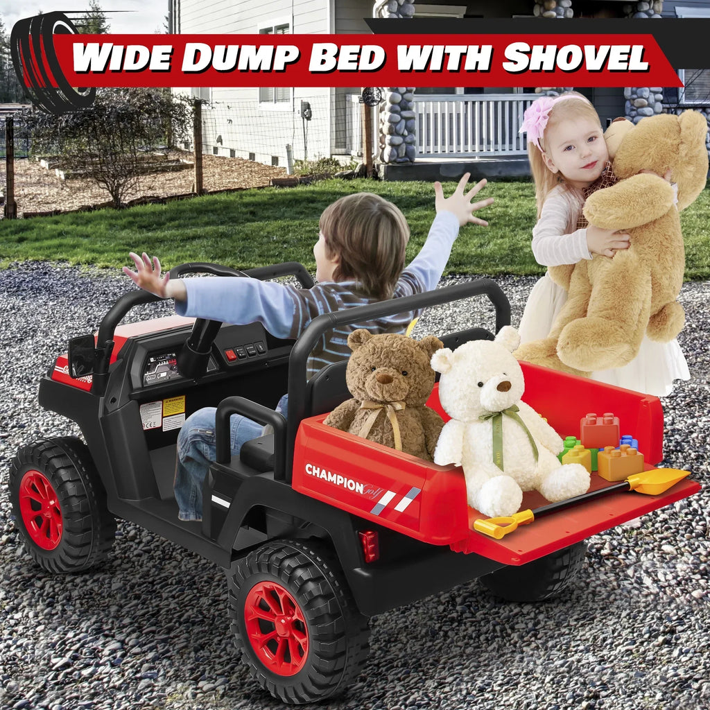 Nouveauté 2026 – Joyracer , véhicule tout-terrain électrique (UTV) 24 volts pour enfants, 2 places, avec télécommande. Voiturette de golf électrique avec 4 moteurs de 200 W, remorque inclinable et pelle, suspension à ressorts sur les 4 roues, musique