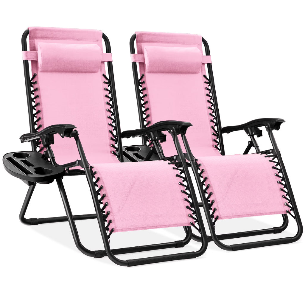 Nouveauté 2026 – Ensemble de 2 fauteuils inclinables zéro gravité Best Choice Products pour terrasse et piscine avec porte-gobelet - Gris