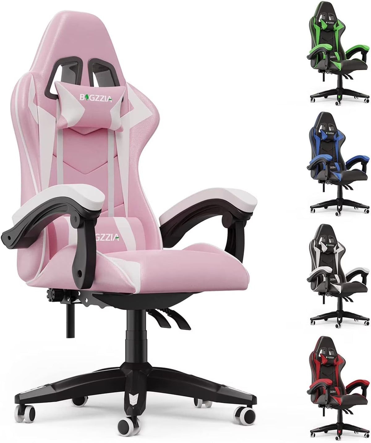 Nouveauté 2026 – Chaise de jeu Bigzzia , chaise de bureau ergonomique avec appui-tête et soutien lombaire réglables en hauteur, pour adultes et adolescents, noir et blanc