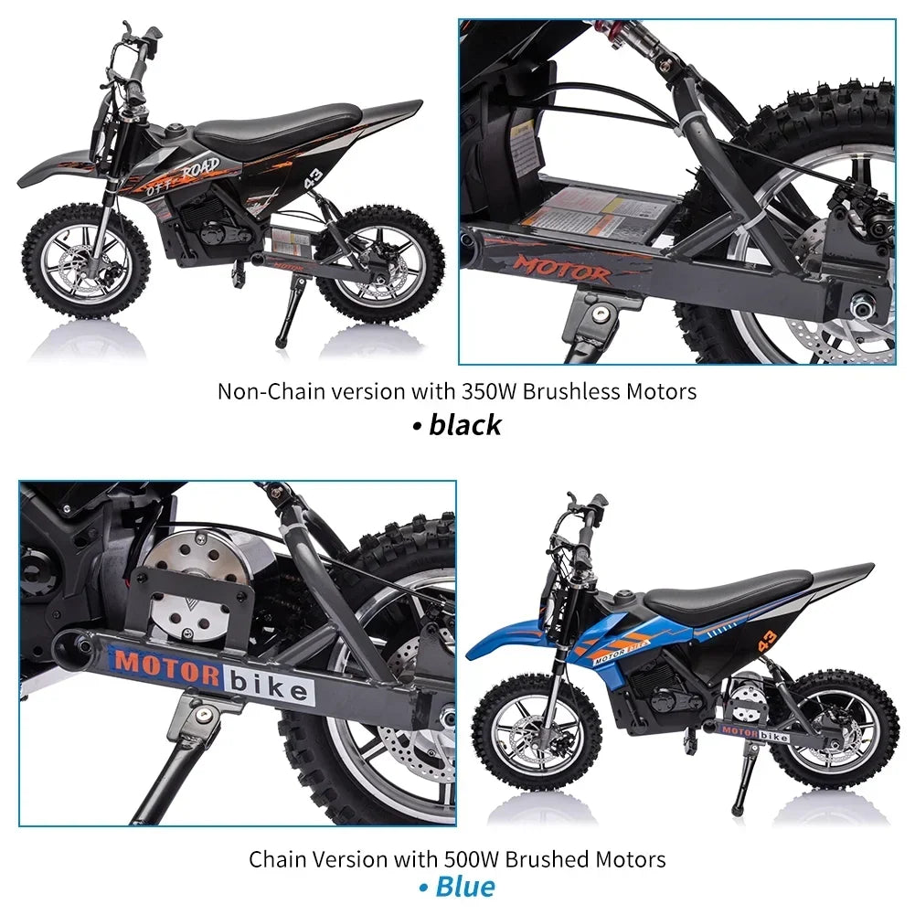 Nouveauté 2026 – Moto électrique tout-terrain pour enfants , 36 V, jusqu'à 25 km/h, moteur sans balais de 350 W, phare LED, selle en cuir, freins avant et arrière, pour enfants de 8 à 16 ans, charge maximale 79 kg