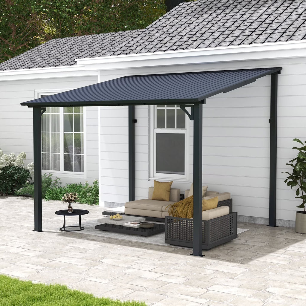 Nouveauté 2026 – Pergola extérieure neuve de 2,44 m x 3,05 m, tonnelle adossée, pergola métallique robuste avec toit rigide, idéale pour patio, jardin, terrasse ou piscine