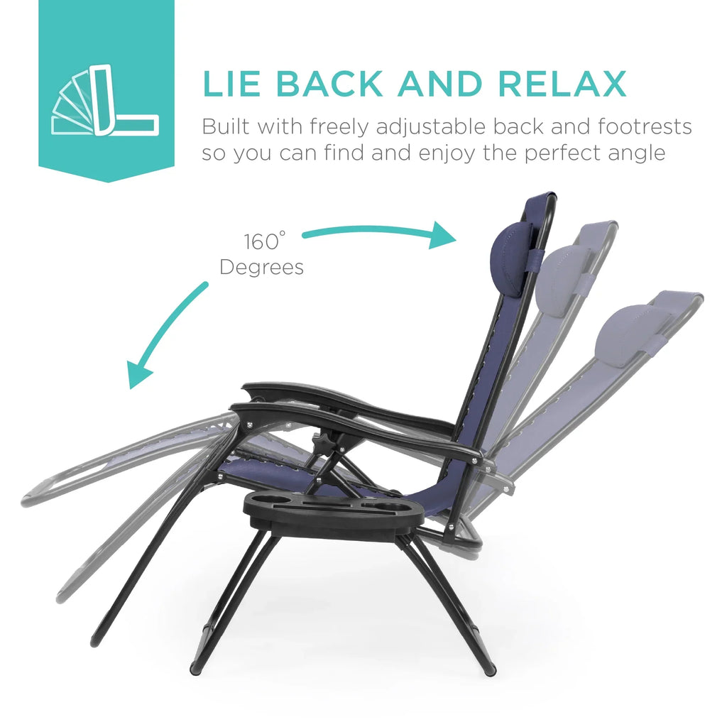 Nouveauté 2026 – Ensemble de 2 fauteuils inclinables zéro gravité Best Choice Products pour terrasse et piscine avec porte-gobelet - Gris