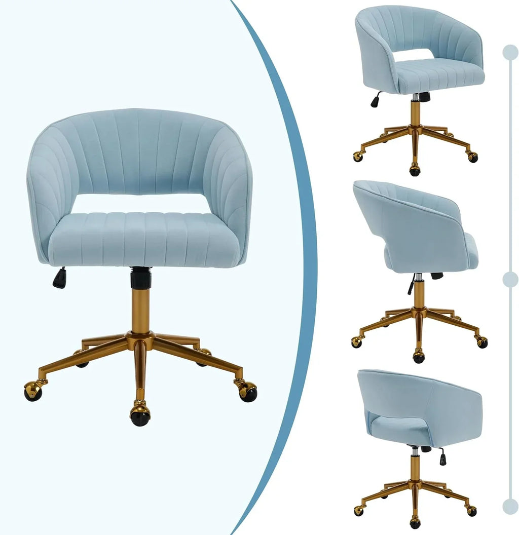 Nouveauté 2026 – Chaise de bureau Westice , chaise de travail en velours, chaise pivotante réglable en hauteur avec base dorée, idéale pour coiffeuse, bureau, salon ou salle informatique, beige