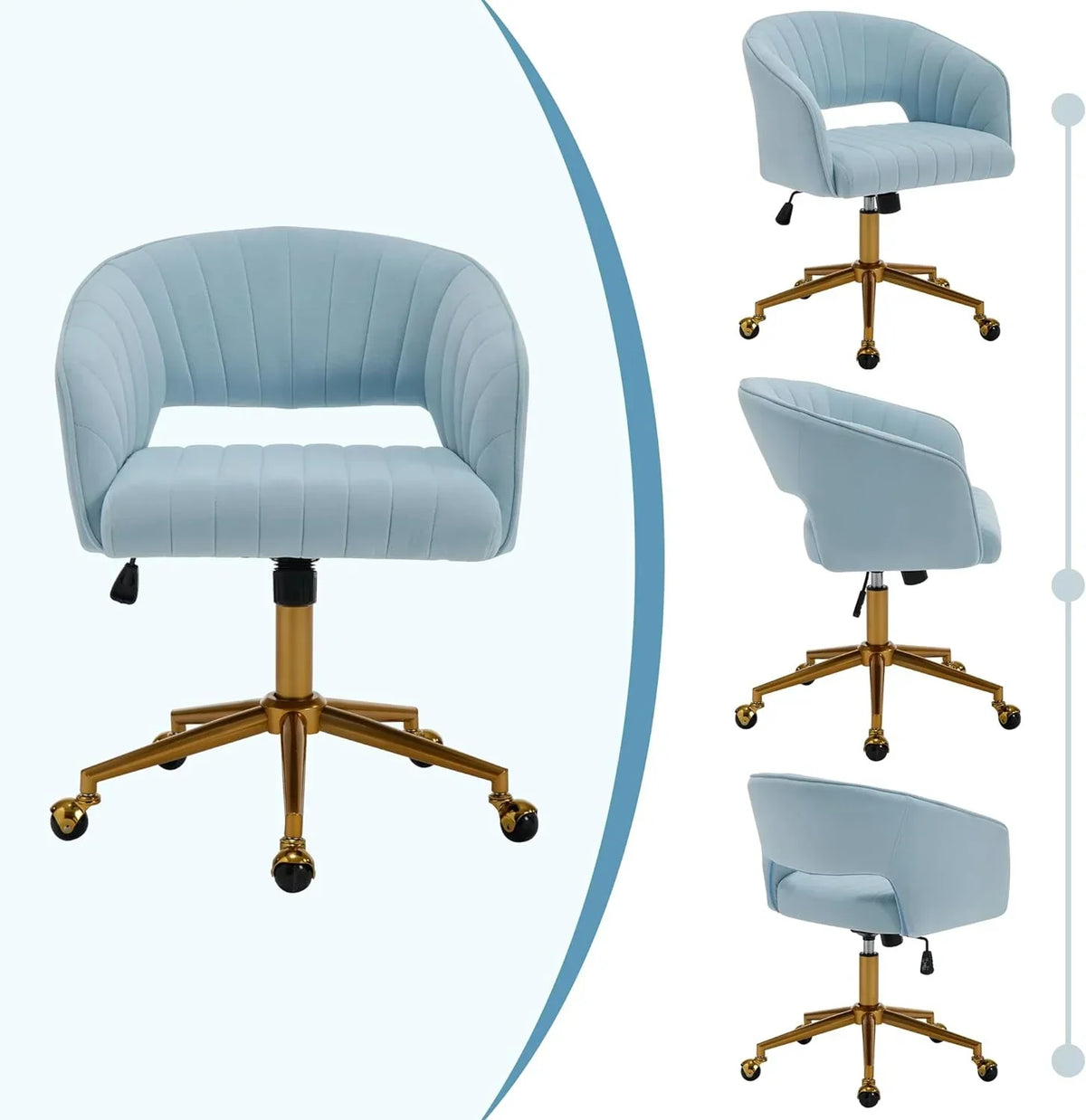 Nouveauté 2026 – Chaise de bureau Westice , chaise de travail en velours, chaise pivotante réglable en hauteur avec base dorée, idéale pour coiffeuse, bureau, salon ou salle informatique, beige