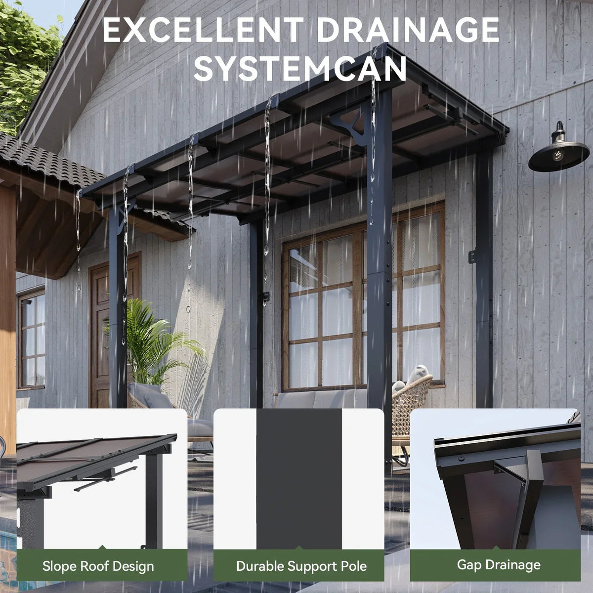 Nouveauté 2026 – Gazebo Aoxun de 2,4 m x 1,5 m pour patio, pergola avec toit incliné, grand auvent mural robuste pour barbecue, idéal pour jardin, terrasse ou patio