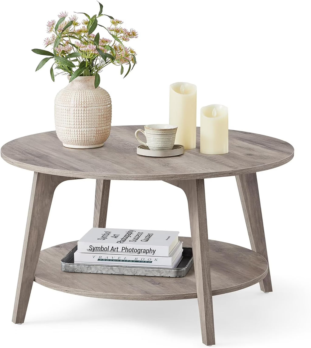 Nouveauté 2026 – Table basse ronde VASAGLE , table basse à 2 niveaux avec rangement, pour salon, 80 x 45 cm, facile à monter, couleur miel