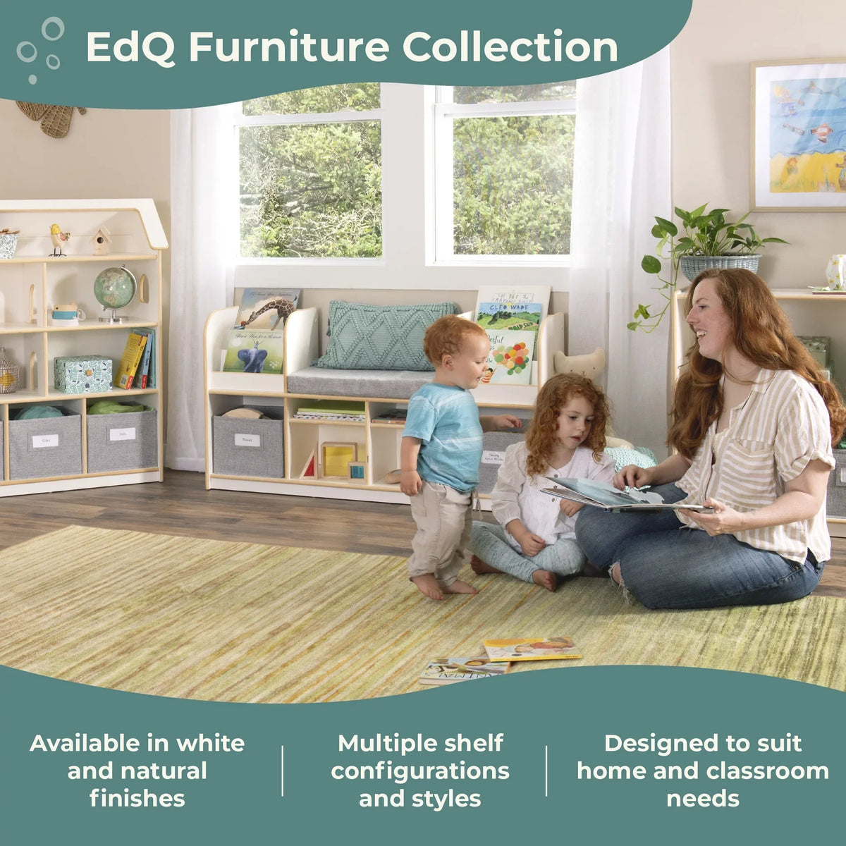 Nouveauté 2026 – Coin lecture EdQ de Guidecraft - Naturel : Banc de lecture en bois pour chambre d'enfant, étagère à livres, rangement pour jouets et cubes de rangement