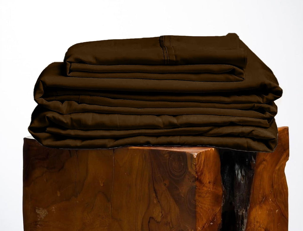 Nouveauté 2026 – Parure de lit 4 pièces en coton égyptien Giza 100 % (600 fils/cm²), drap-housse à bonnet profond de 38 cm, satin doux et respirant - Noir, 1 place