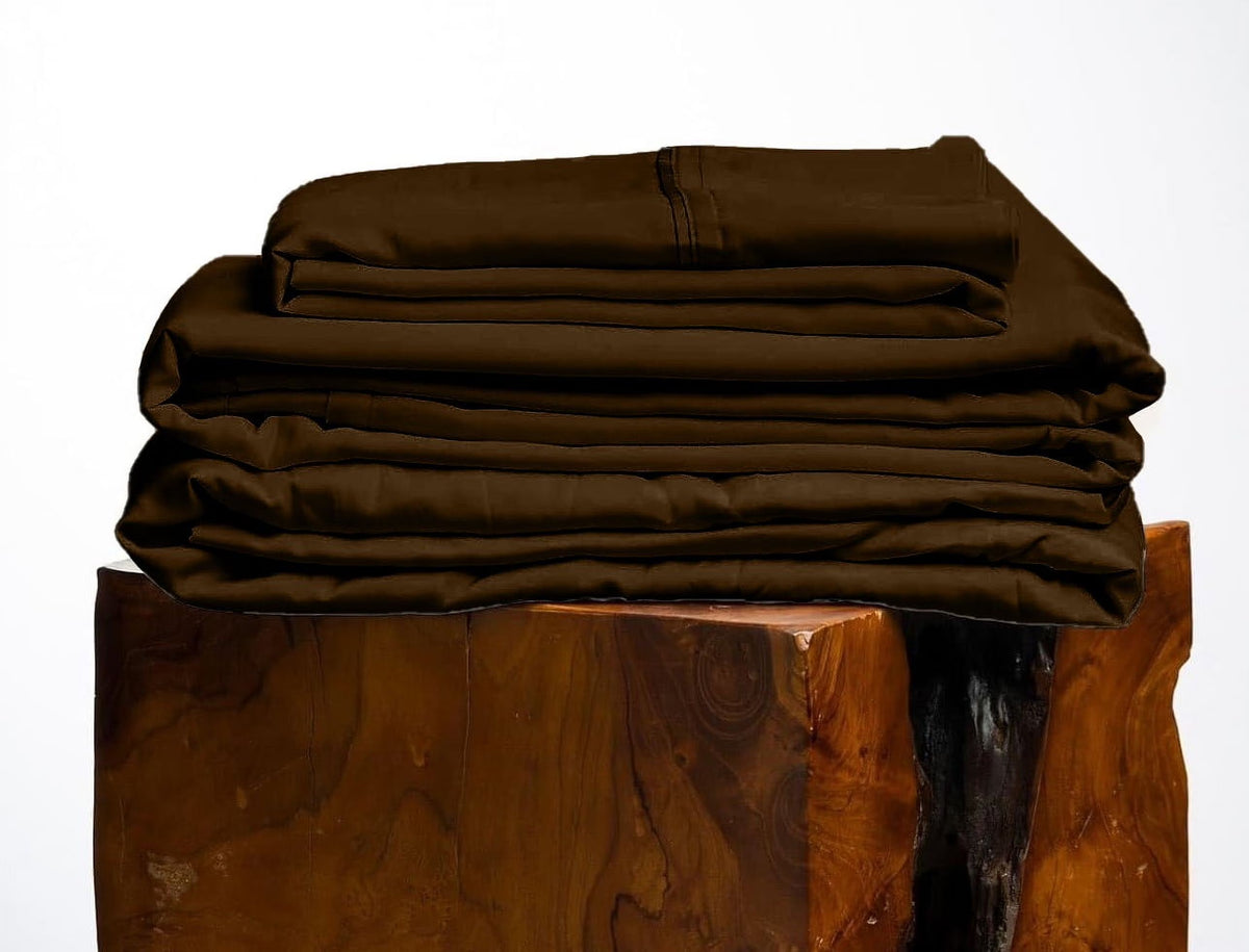Nouveauté 2026 – Parure de lit 4 pièces en coton égyptien Giza 100 % (600 fils/cm²), drap-housse à bonnet profond de 38 cm, satin doux et respirant - Noir, 1 place