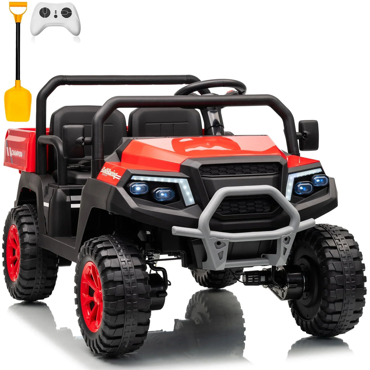 Nouveauté 2026 – Joyracer , véhicule tout-terrain électrique (UTV) 24 volts pour enfants, 2 places, avec télécommande. Voiturette de golf électrique avec 4 moteurs de 200 W, remorque inclinable et pelle, suspension à ressorts sur les 4 roues, musique