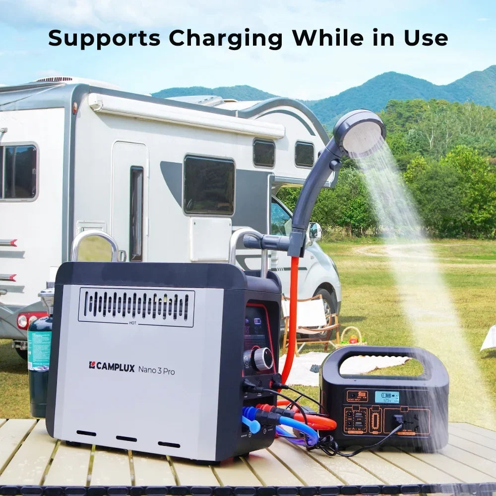 Nouveauté 2026 – Chauffe-eau portable au propane CAMPLUX Nano 3 Pro avec batterie, eau chaude instantanée pour le camping et les activités de plein air