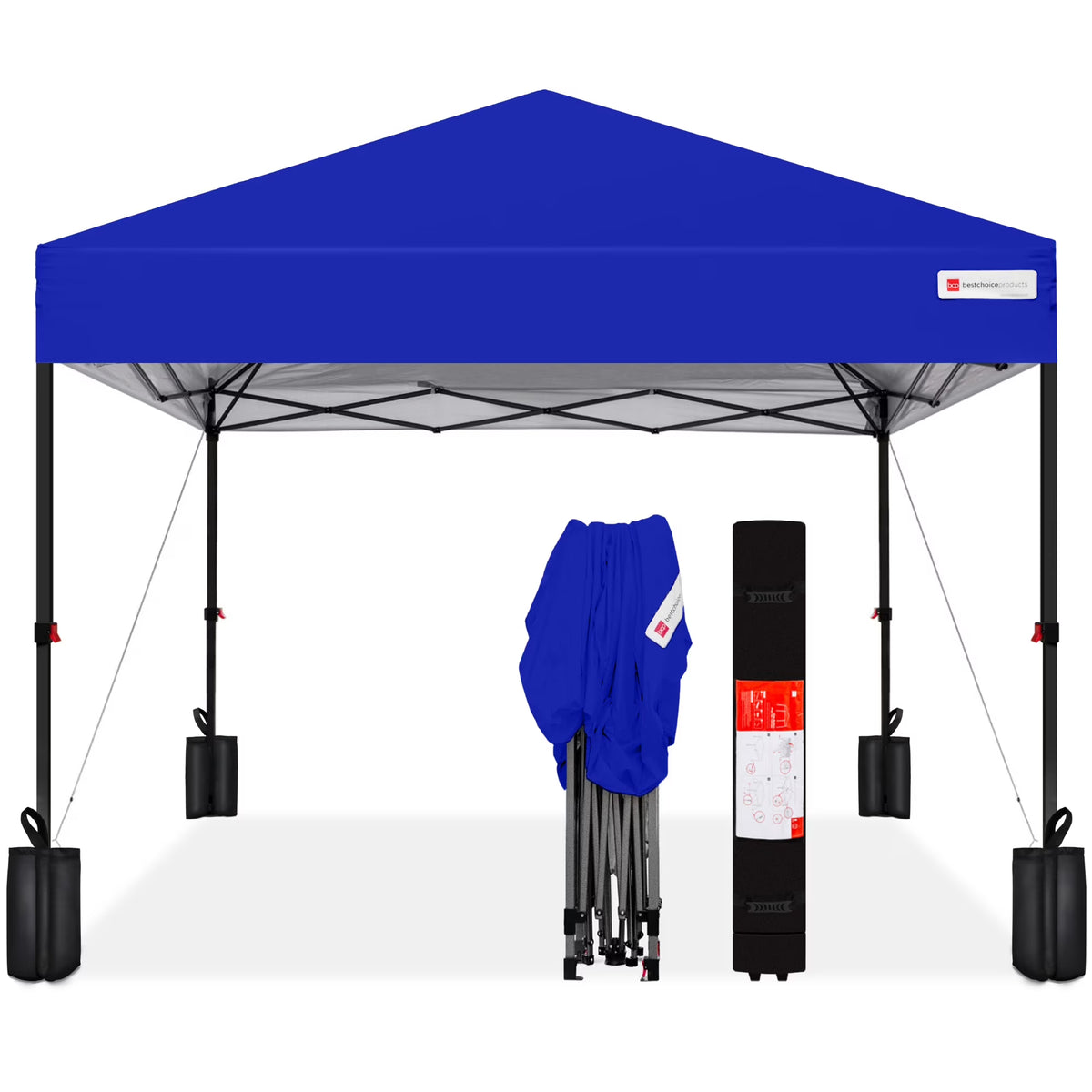 Nouveauté 2026 – Best Choice Products 3,66 m x 3,66 m - Abri pliant facile à monter avec installation en un clic, sac à roulettes et 4 sacs de lestage - Bleu marine