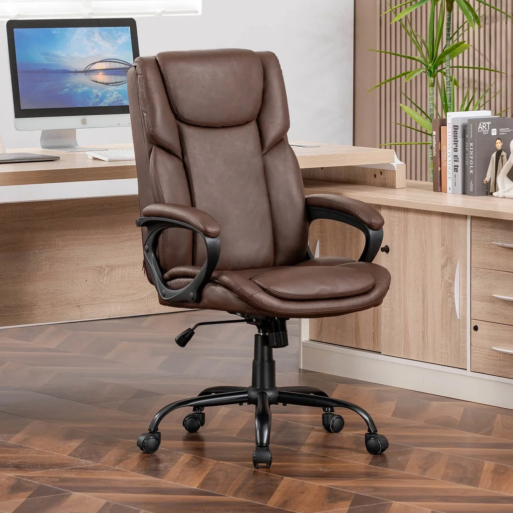 Nouveauté 2026 – Fauteuil de bureau ergonomique Mainstays Executive à dossier haut en cuir noir