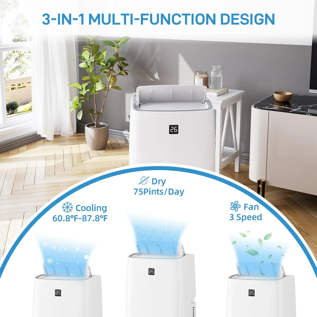 Nouveauté 2026 – Climatiseur portable TROPOW 14000 BTU : rafraîchit jusqu'à 70 m², unité 4 en 1 avec télécommande, déshumidificateur, ventilateur à 3 vitesses et mode nuit. Idéal pour le salon, la chambre et le bureau