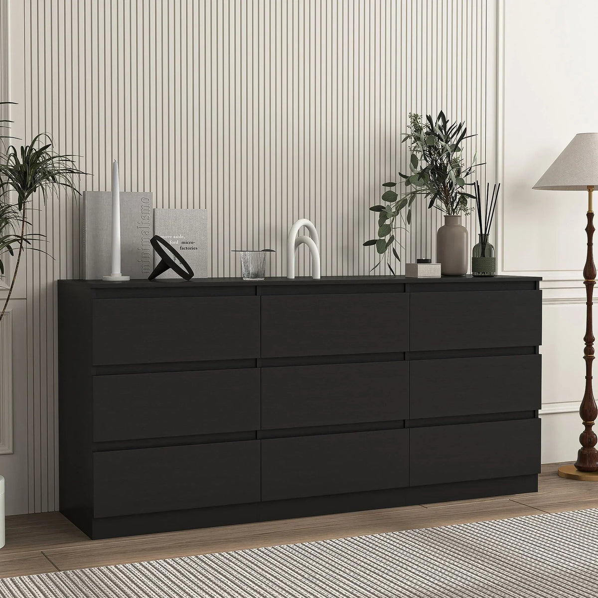 Nouveauté 2026 – Commode Resenkos moderne style milieu du siècle, 6 tiroirs, large, pour chambre à coucher, grise