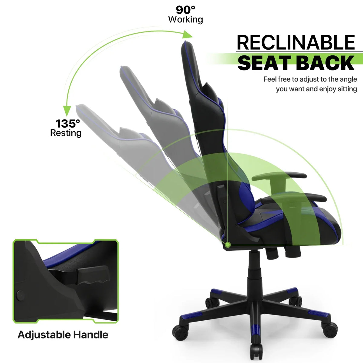 Nouveauté 2026 – Chaise de jeu ergonomique Magshion , chaise de jeu confortable, chaise de bureau en cuir, chaise de jeu pivotante et réglable, bleue