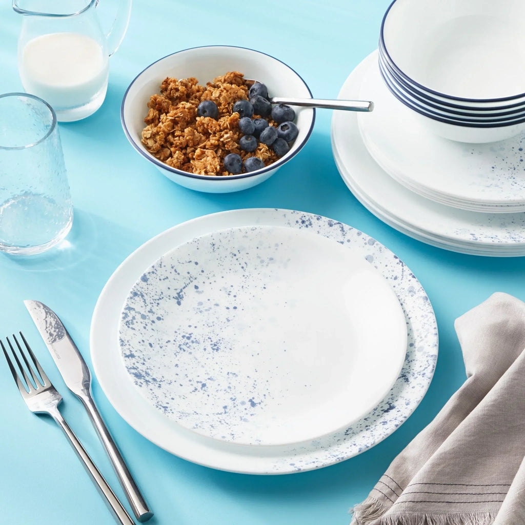 Nouveauté 2026 – Service de table en verre 18 pièces Corelle Indigo Speckle (pour 6 personnes