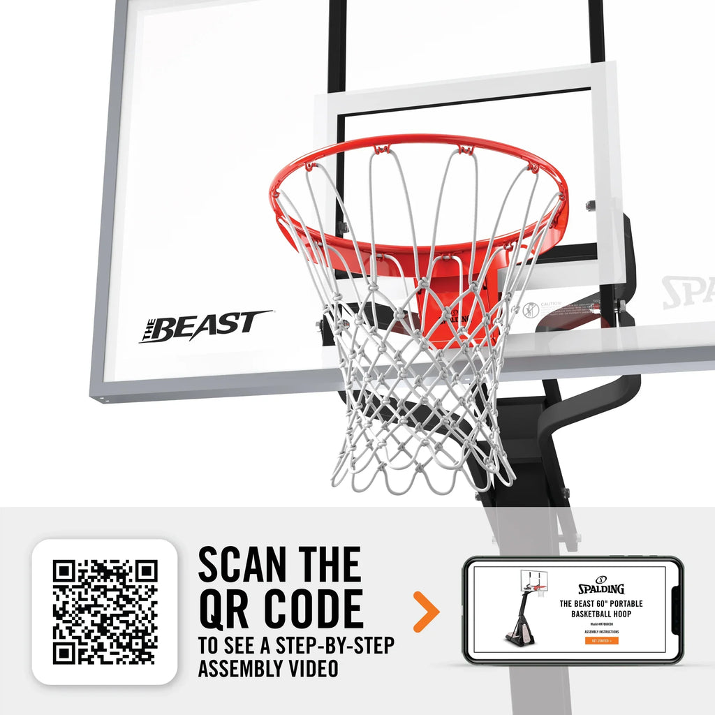 Nouveauté 2026 – Spalding the Beast 7,5 pi - 10 pi Hauteur réglable Système de basketball portable en verre de 60 po (Adulte