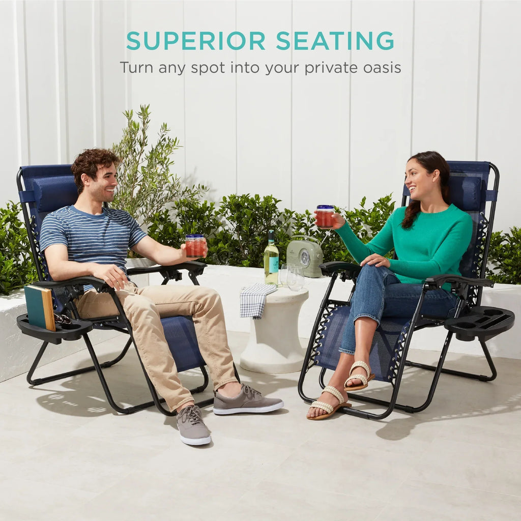 Nouveauté 2026 – Ensemble de 2 fauteuils inclinables zéro gravité Best Choice Products pour terrasse et piscine avec porte-gobelet - Gris