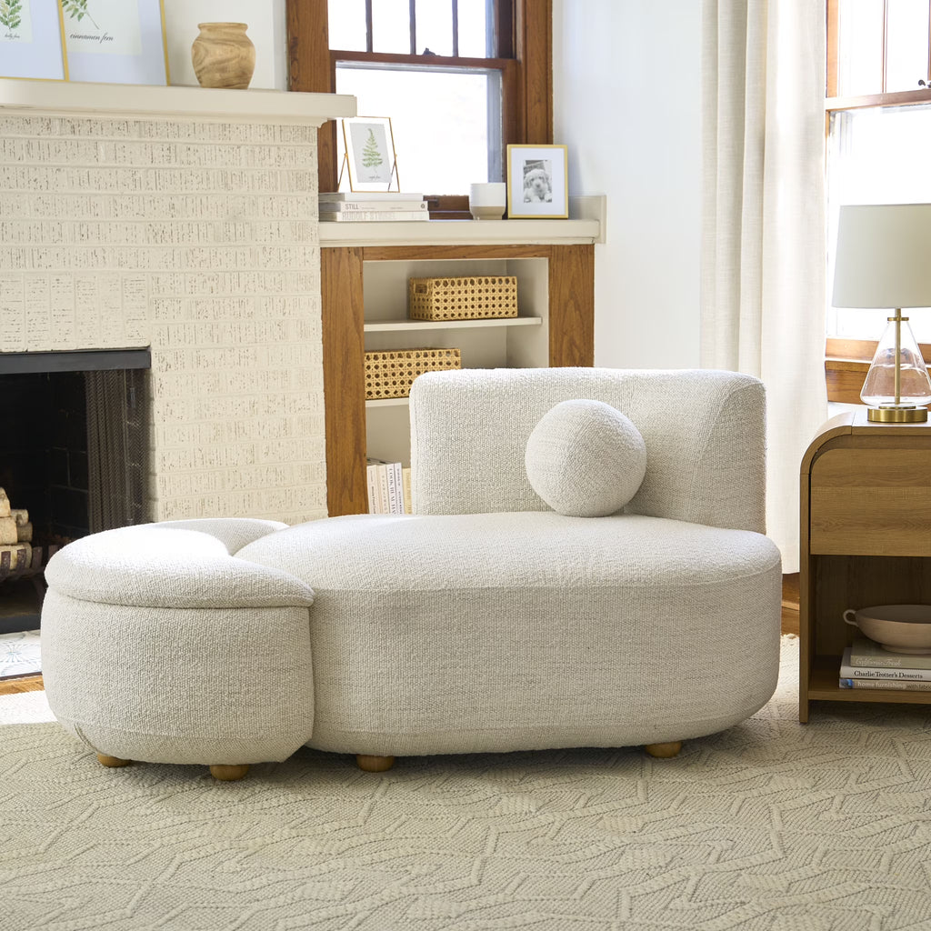 Nouveauté 2026 – Chaise longue et pouf de rangement Juliet en boucle moderne, couleur perle, collection Better Homes & Gardens