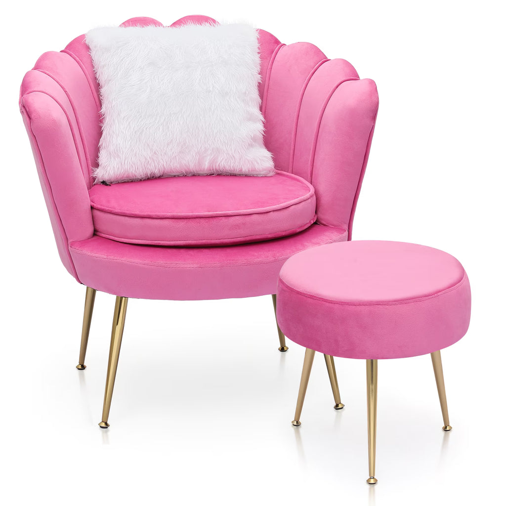 Nouveauté 2026 – Ensemble de 2 fauteuils d'appoint MoNiBloom , capitonnés en velours, avec coussin et repose-pieds. Fauteuil moderne rembourré, assise capitonnée et pieds en métal doré, idéal pour le salon. Couleur : noir