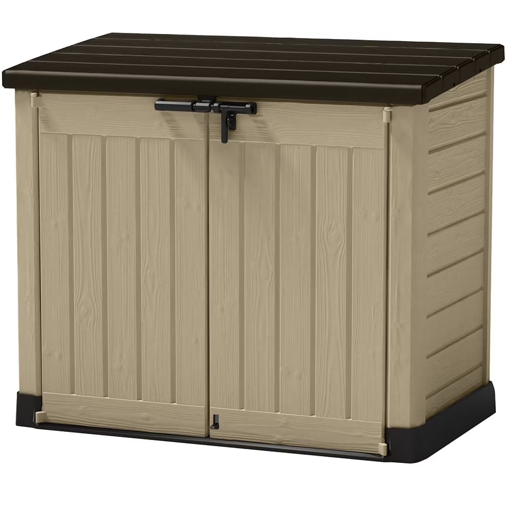 Nouveauté 2026 – Abri de jardin horizontal Keter Store It Out MAX en résine durable, avec plancher renforcé, verrou de sécurité et double porte, beige