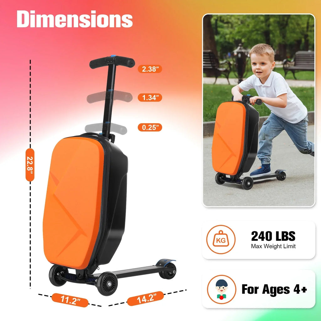 Nouveauté 2026 – Valise-trottinette Advwin pour enfants et adultes, valise rigide à roulettes pour enfants de 4 à 15 ans, multifonctionnelle, légère et pliable, avec roulettes, rose