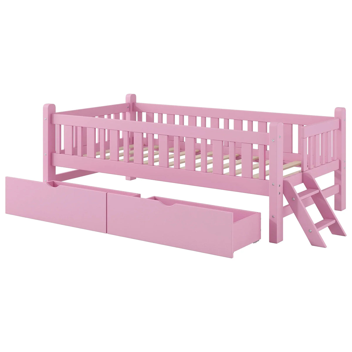 Nouveauté 2026 – Lit plateforme Euroco en bois, taille simple, avec 2 tiroirs et échelle, pour enfants et tout-petits, blanc