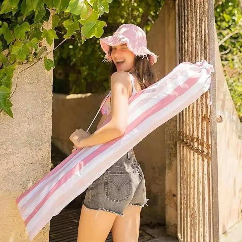 Nouveauté 2026 – Parasol de terrasse hexagonal à rayures roses et blanches
