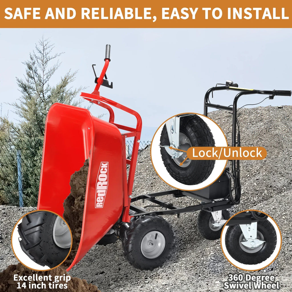 Nouveauté 2026 – Brouette utilitaire électrique RedRock , 48 V, 28 Ah, 500 W, capacité de 230 kg (500 lb), transport de matériaux et de débris, capacité de remorquage de 454 kg (1 000 lb
