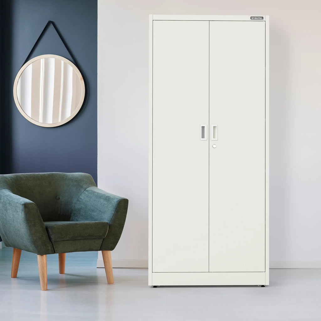 Nouveauté 2026 – Armoire de rangement métallique WORKPRO avec portes verrouillables et étagères réglables, hauteur 180 cm (71 pouces), idéale pour les outils, le bureau, la maison et les ateliers (noir), emballage soigné